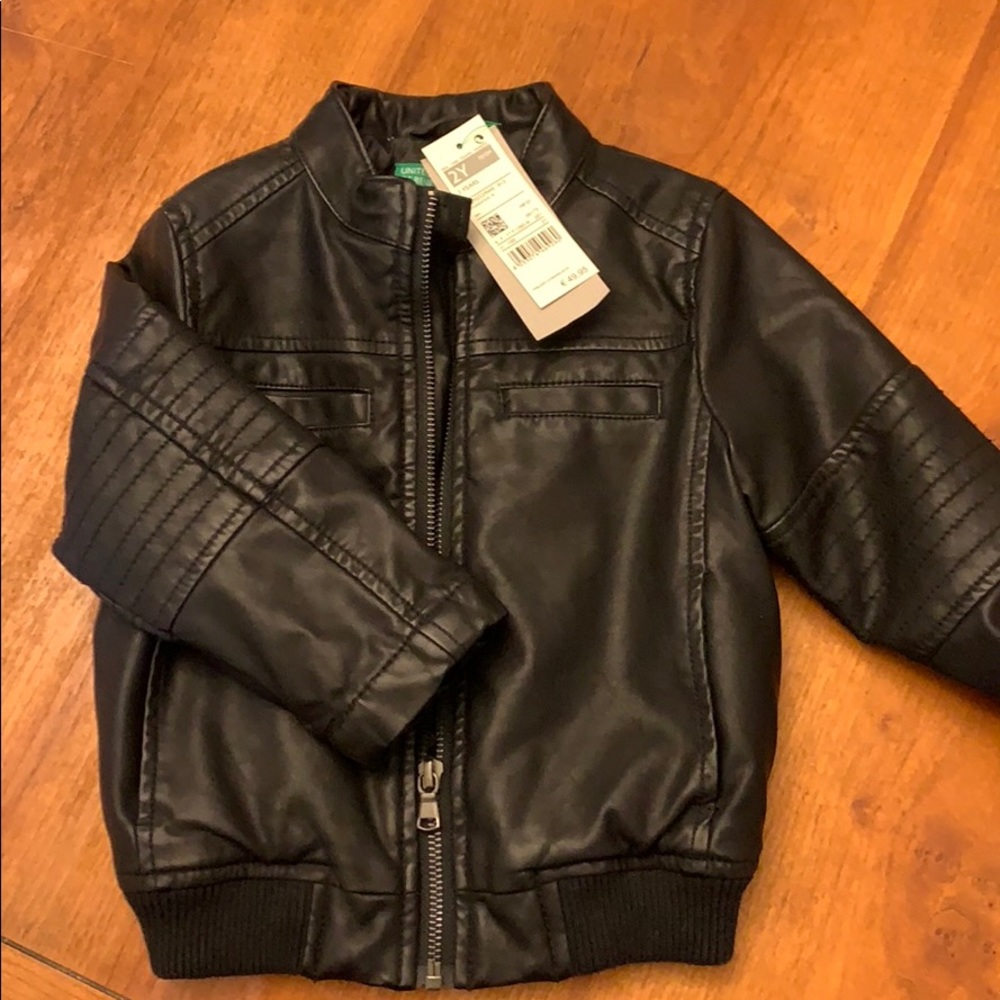 Black toddler boy leather jacket